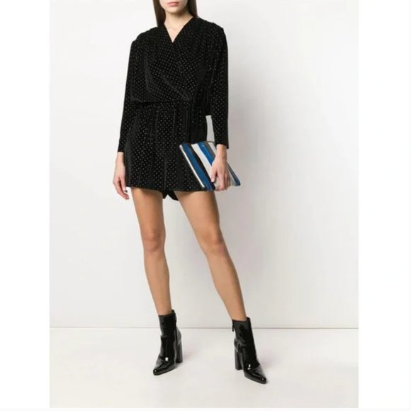 Balenciaga Black Velvet Gold Studded V-neck Relaxed Fit Mini Romper Size Medium - Picture 12 of 12